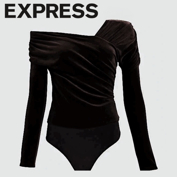 Express Tops - EXPRESS Body Contour Asymmetrical Velvet Thong Bodysuit